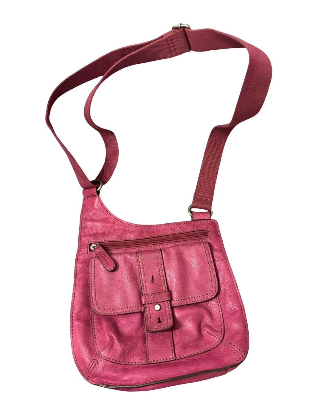 Fossil Magenta Leather Crossbody Bag